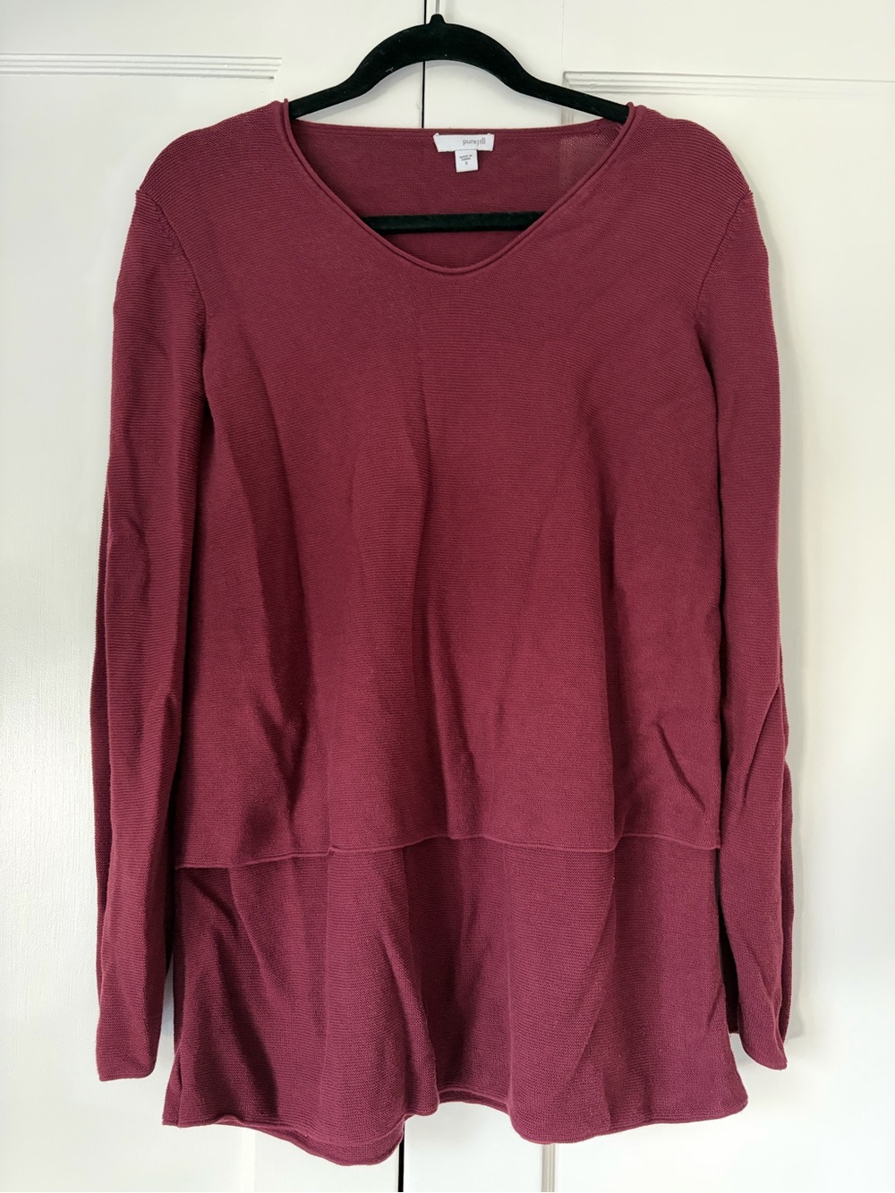 Pure Jill burgundy tiered knit pullover sweater top size small